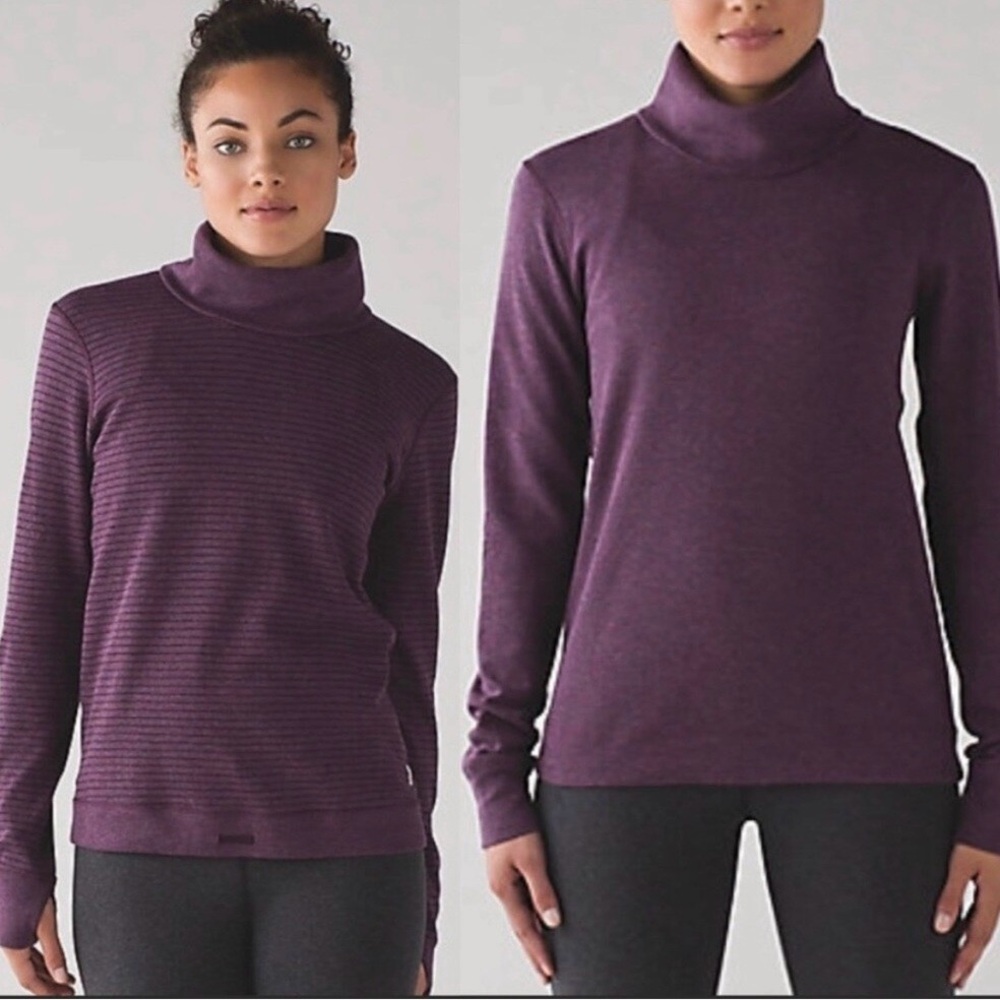 Lululemon Double Up Long Sleeve Reversible Turtleneck Purple Berry Stripe - Sz 2